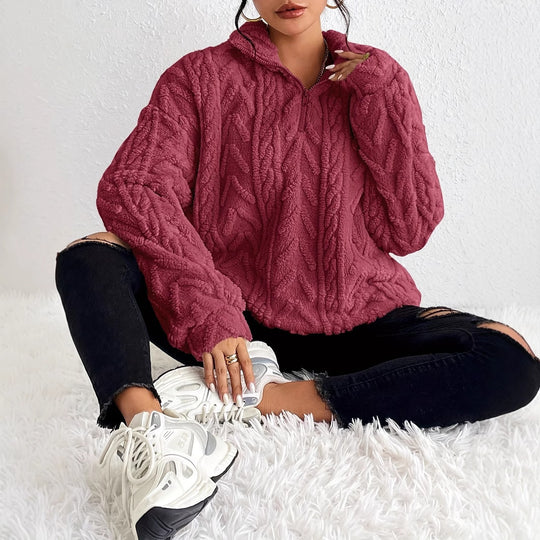 Quarter Zip Plush Pullover Top