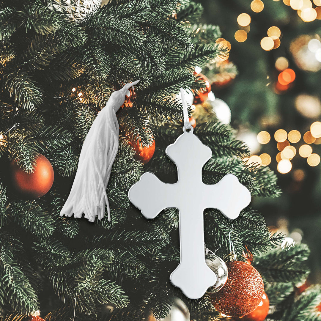 Cross Ornament W/white Tassel Np 4.5 X 3-0