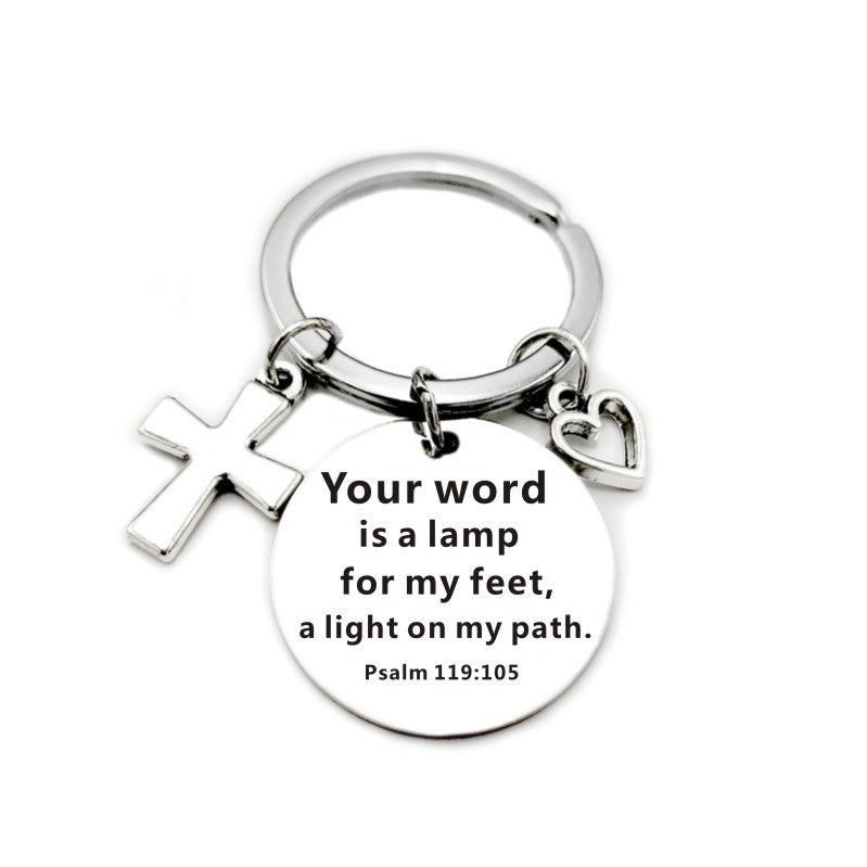 Bible Scripture Keychain with Cross and Heart Charm