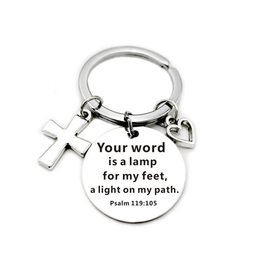 Bible Scripture Keychain with Cross and Heart Charm