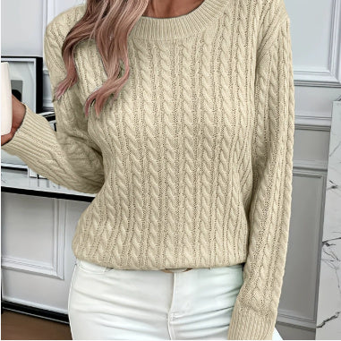 Versatile Fashion Classic Twist Round Neck Cable Knit Sweater