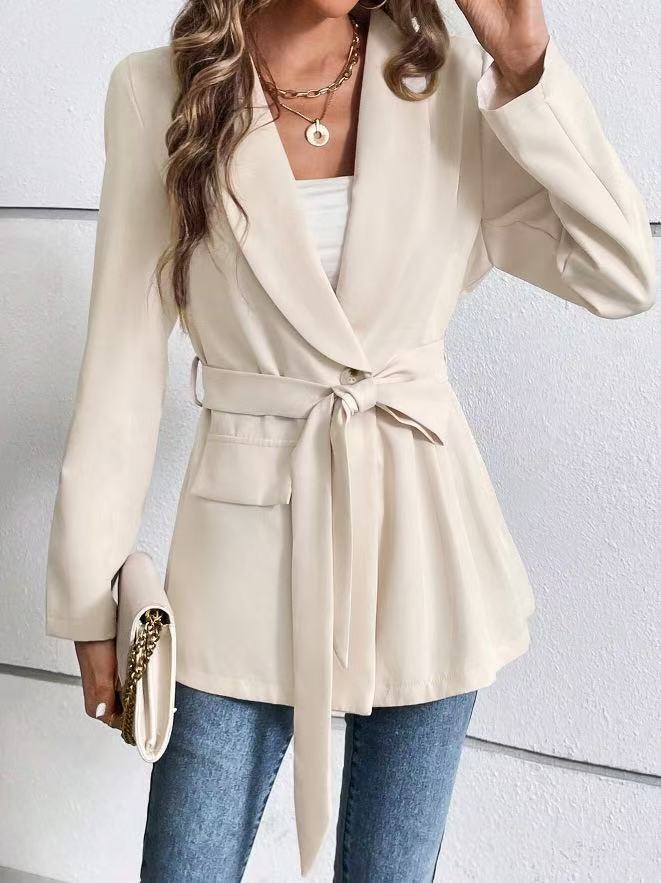 Slim Fit Solid Color Long Sleeve Wrap Suit Coat