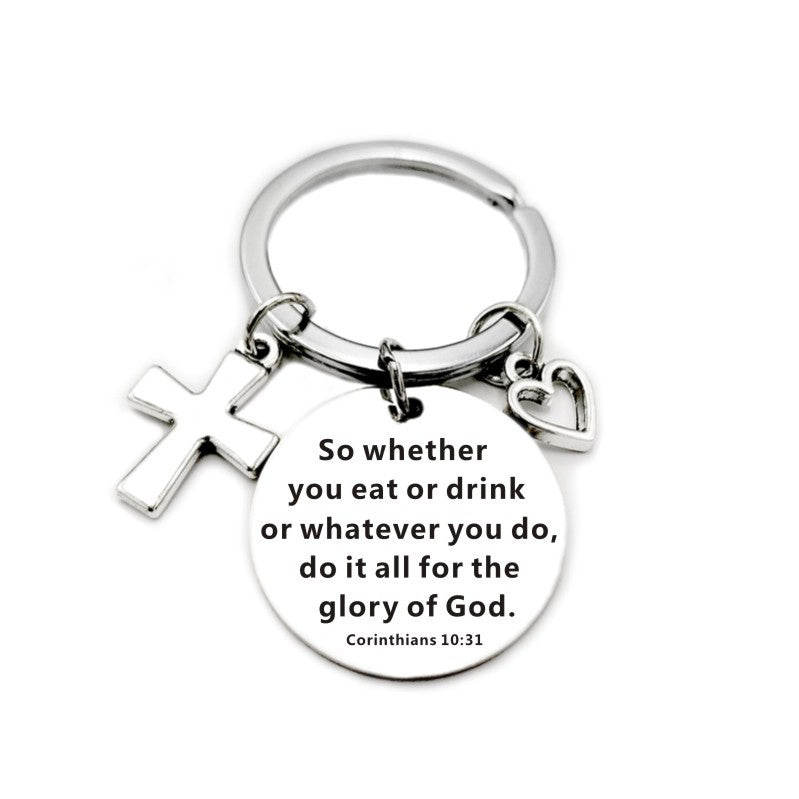Bible Scripture Keychain with Cross and Heart Charm