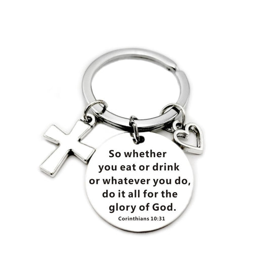 Bible Scripture Keychain with Cross and Heart Charm