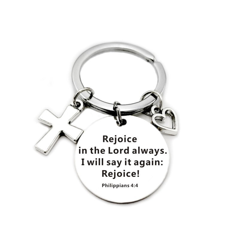 Bible Scripture Keychain with Cross and Heart Charm