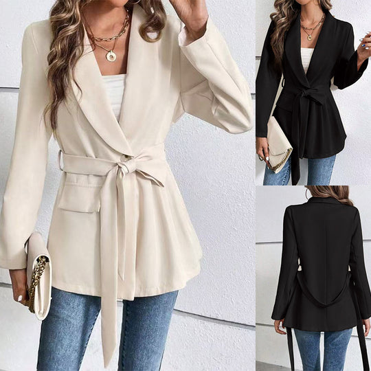 Slim Fit Solid Color Long Sleeve Wrap Suit Coat