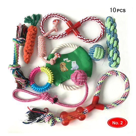 Dog cotton rope nibble toy 10 pc. set
