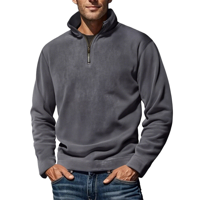 Men's Polar Fleece Top Simple Stand Collar Pullover Sweater