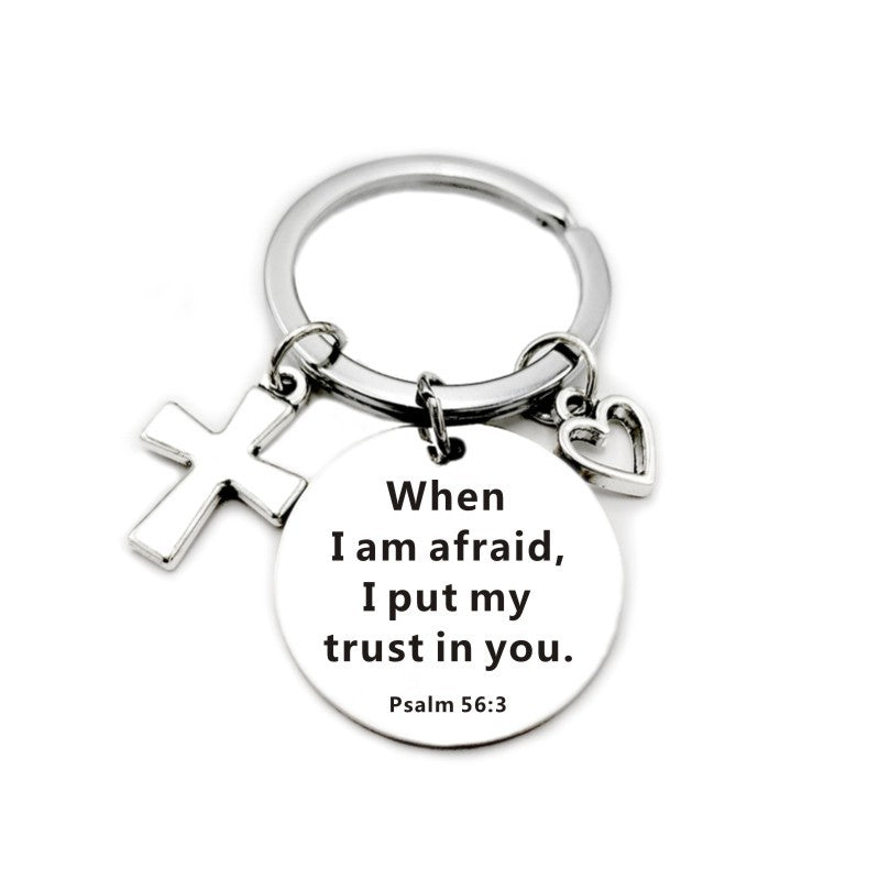 Bible Scripture Keychain with Cross and Heart Charm