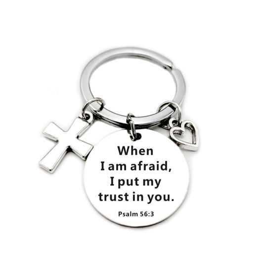 Bible Scripture Keychain with Cross and Heart Charm
