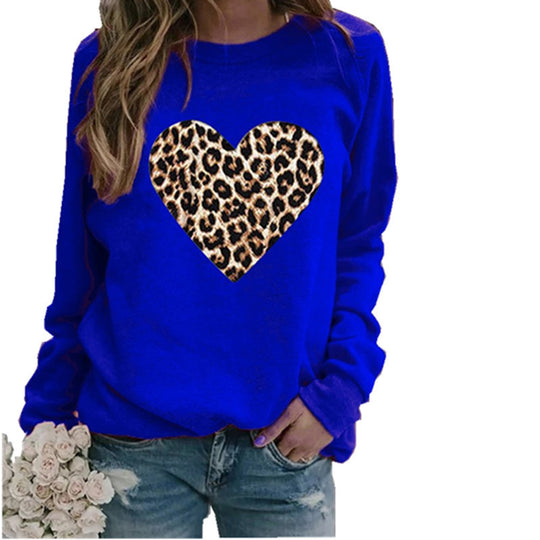 Leopard Heart Plush Long Sleeve Sweater
