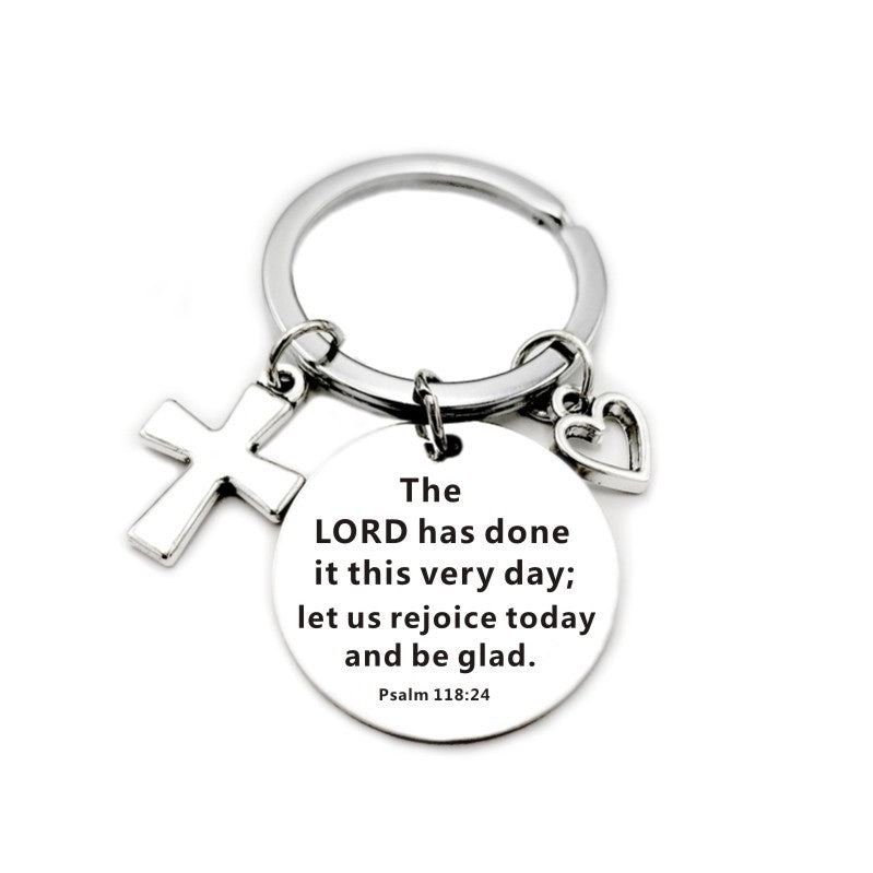 Bible Scripture Keychain with Cross and Heart Charm