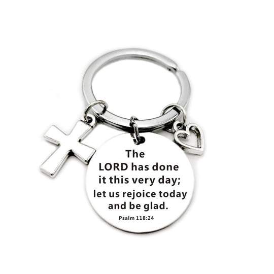 Bible Scripture Keychain with Cross and Heart Charm