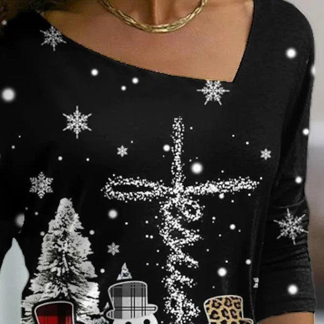 Christmas Long-sleeved Diagonal Collar Pullover Sweater