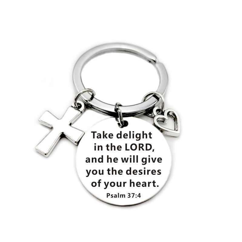 Bible Scripture Keychain with Cross and Heart Charm
