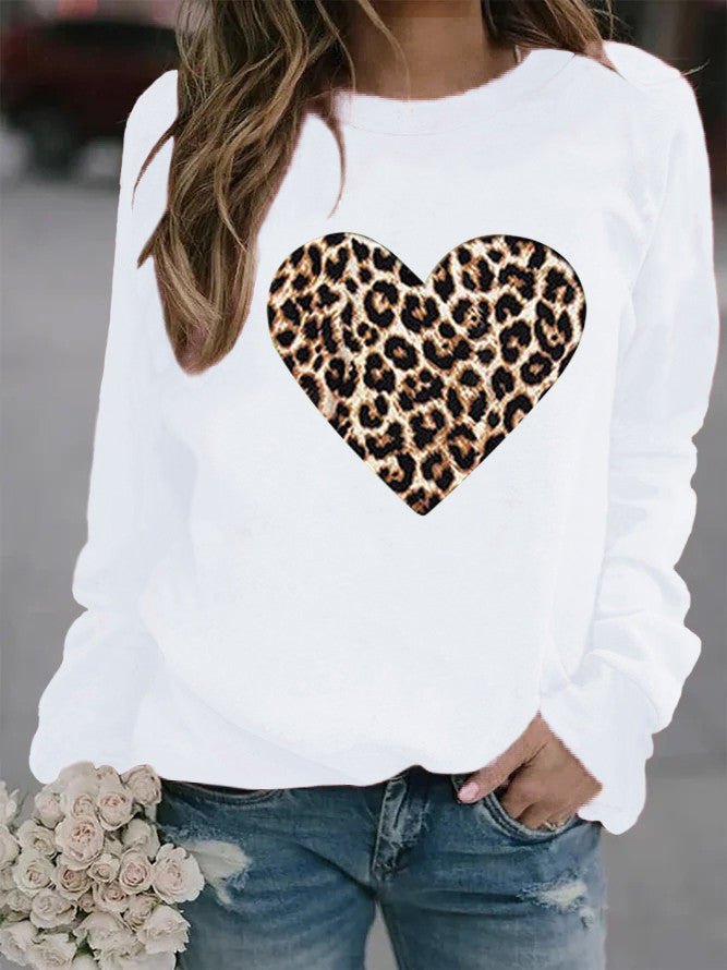 Leopard Heart Plush Long Sleeve Sweater