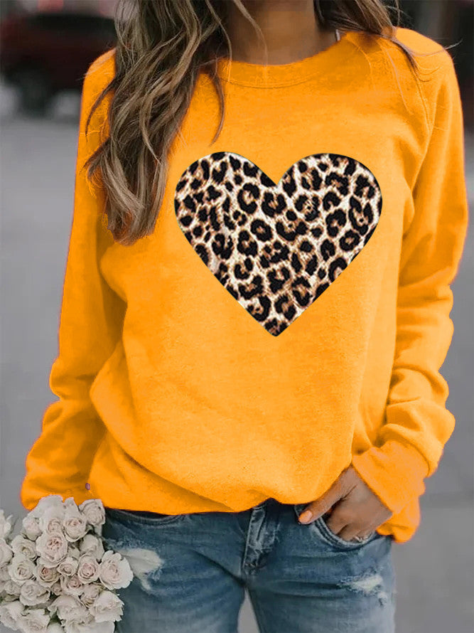 Leopard Heart Plush Long Sleeve Sweater
