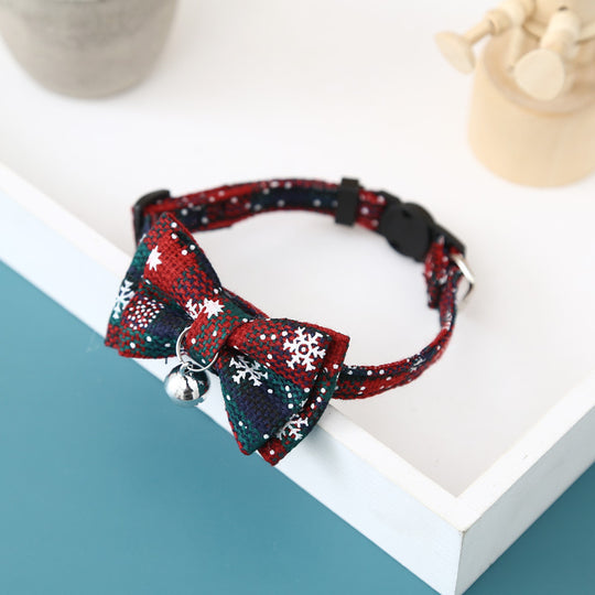 Christmas Snowflake Plaid Bow Bell Pet Collar