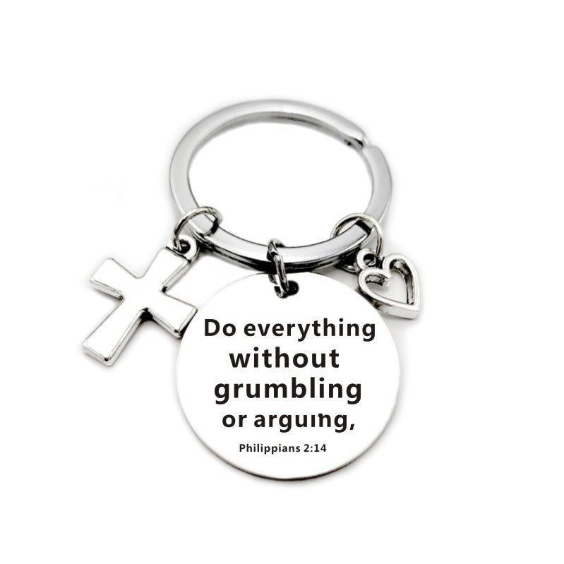 Bible Scripture Keychain with Cross and Heart Charm