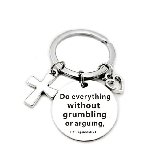 Bible Scripture Keychain with Cross and Heart Charm