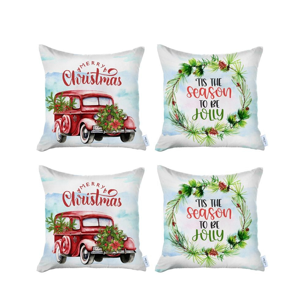 Set of Four Green Christmas Christmas Tree Fabric Throw Pillow Covers-2