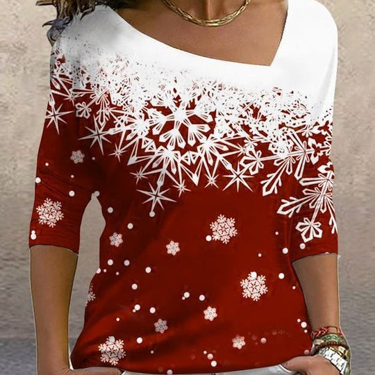 Christmas Long-sleeved Diagonal Collar Pullover Sweater