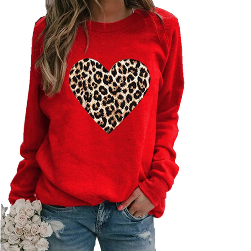 Leopard Heart Plush Long Sleeve Sweater