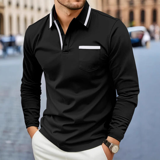Men's Daily Casual Pocket Solid Color Long Sleeve Polo Shirt