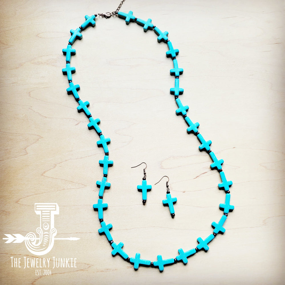 Blue Turquoise Cross Earrings 220w-1