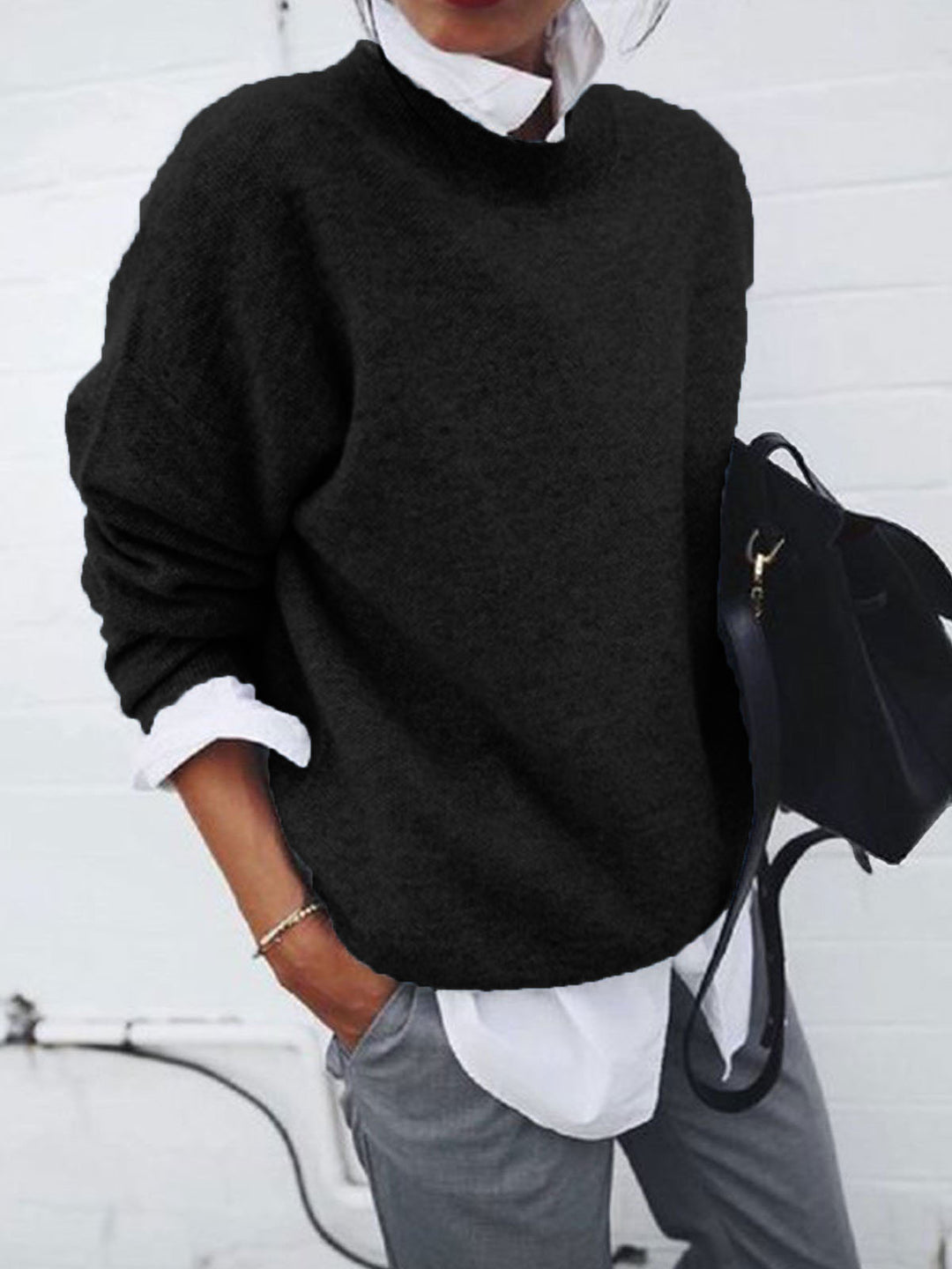 Long Sleeve Pullover Fall And Winter Solid Color Sweater