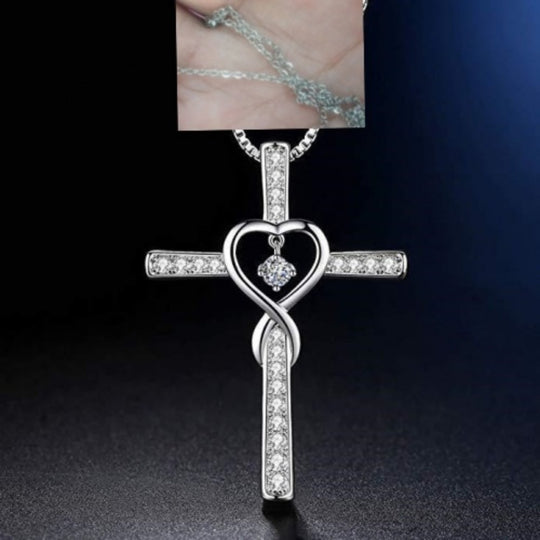 Infinity Love God We Trust Christian Cross Birthstone Crystal Pendant Necklace Colour Gems Zircon Heart Necklace Women Jewelry