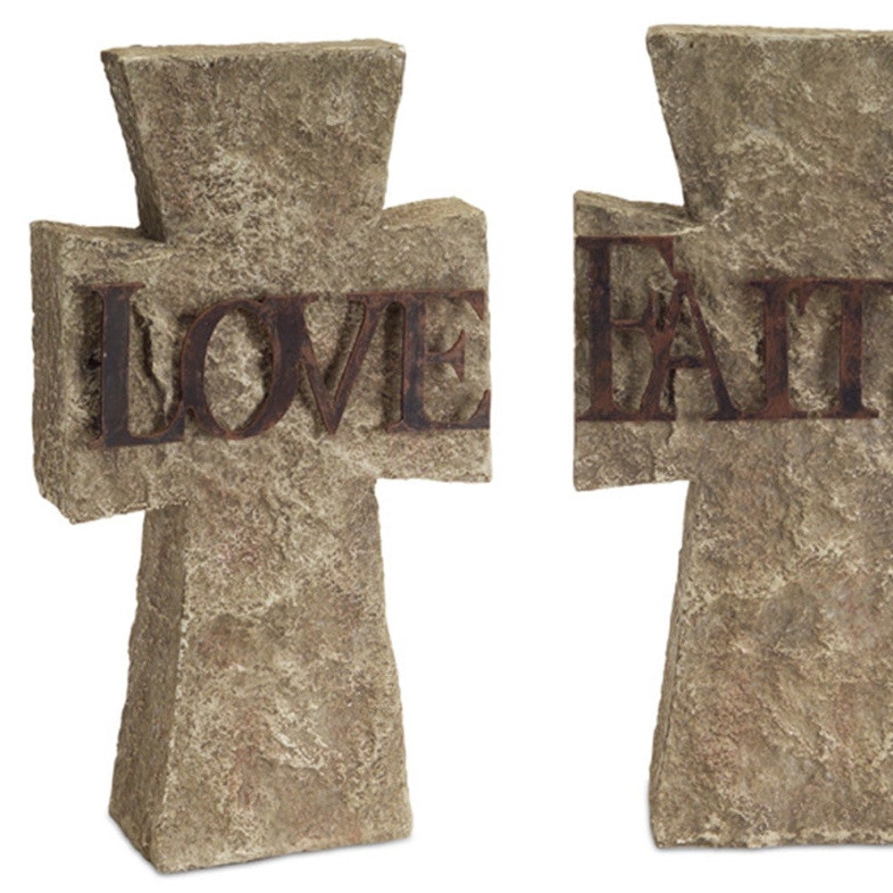 Set of Three 11" Gray Cement Cross Statue Tabletop Sculpture-3