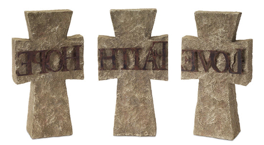 Set of Three 11" Gray Cement Cross Statue Tabletop Sculpture-2