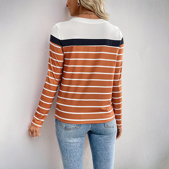 Casual Simple Style Basic Style Round Neck Striped Long-sleeved Top Women