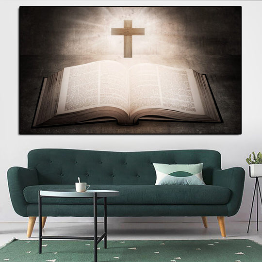 Bible and Cross Oil on Canvas Painting