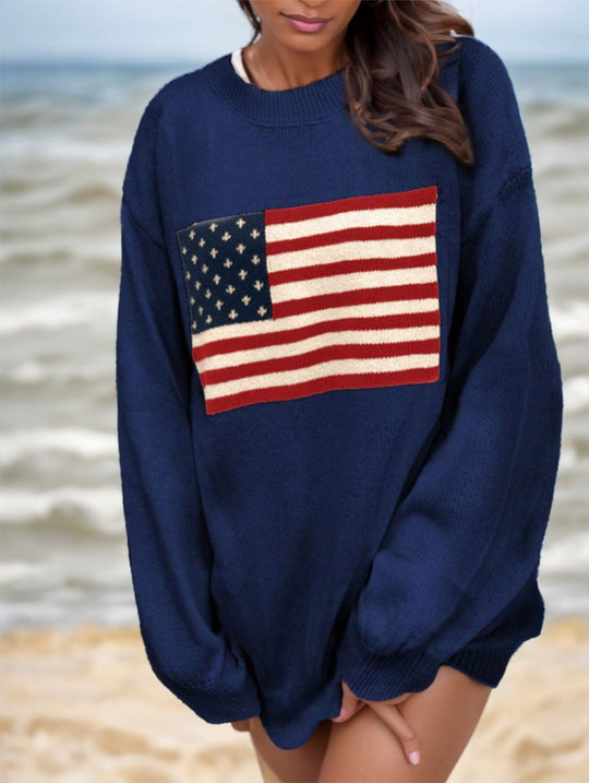 USA Flag Design Drop Shoulder Sweater