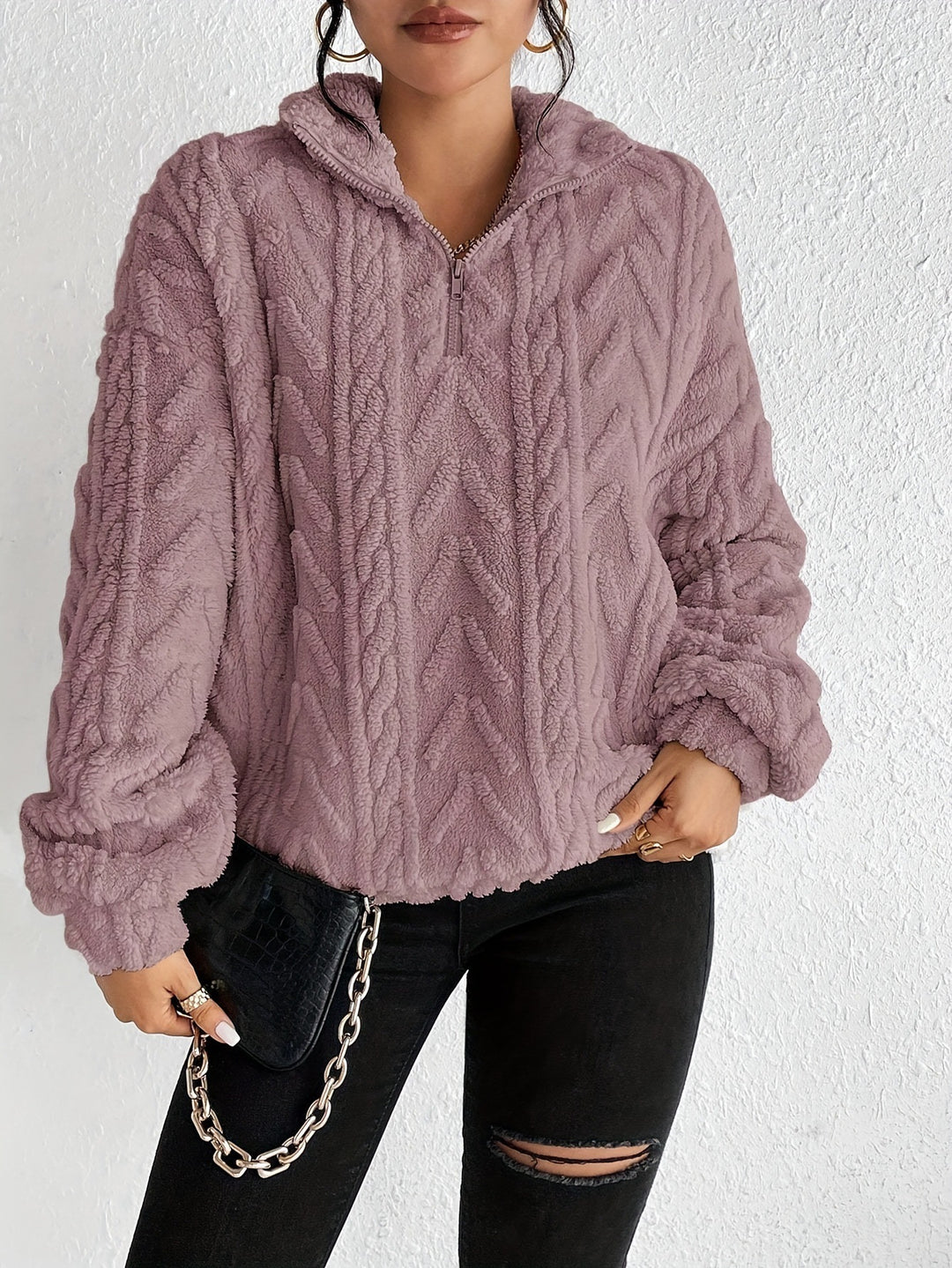 Quarter Zip Plush Pullover Top