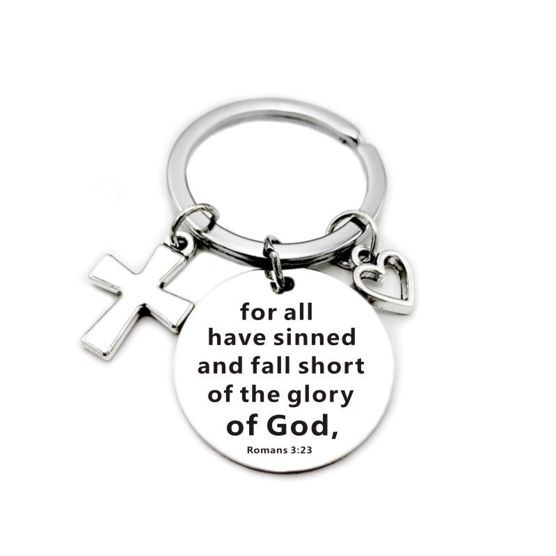 Bible Scripture Keychain with Cross and Heart Charm
