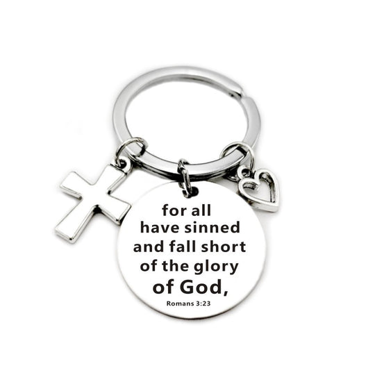 Bible Scripture Keychain with Cross and Heart Charm
