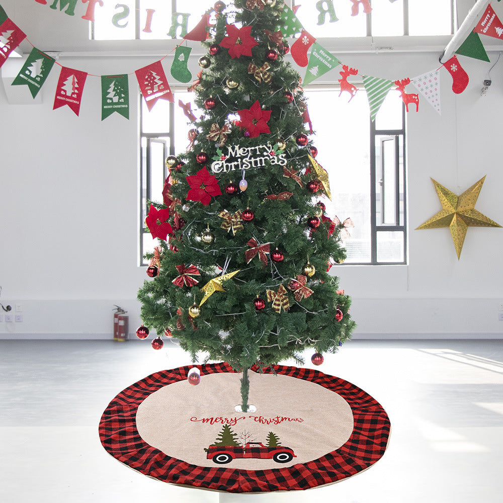 Farmhouse Linen Red Truck Christmas Tree Skirt