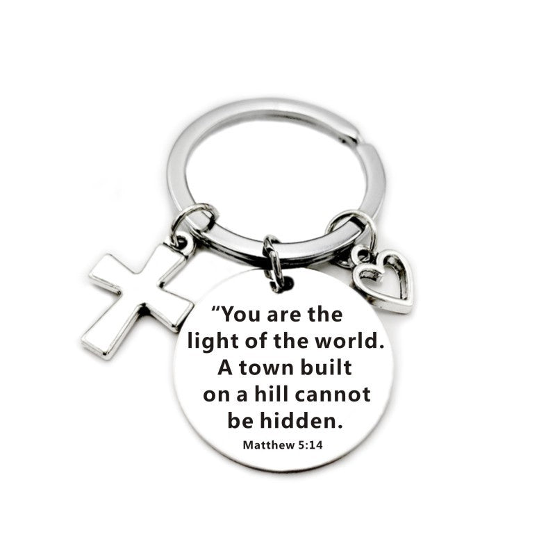 Bible Scripture Keychain with Cross and Heart Charm