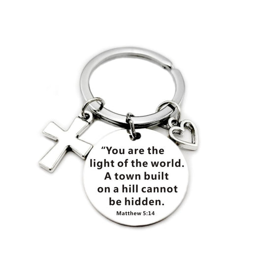 Bible Scripture Keychain with Cross and Heart Charm