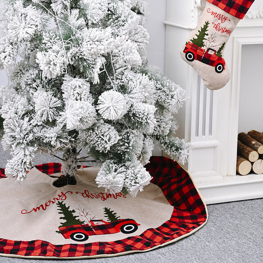 Farmhouse Linen Red Truck Christmas Tree Skirt