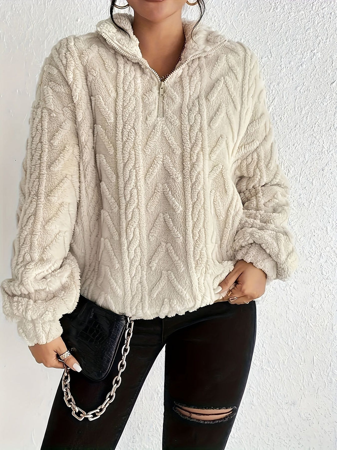 Quarter Zip Plush Pullover Top