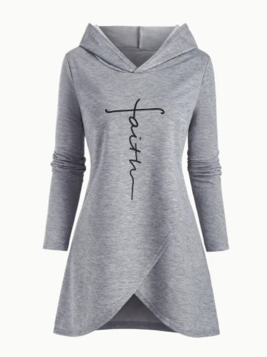 Women's Casual Long Hoodie With Faith Cross Design