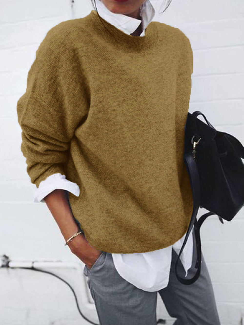 Long Sleeve Pullover Fall And Winter Solid Color Sweater