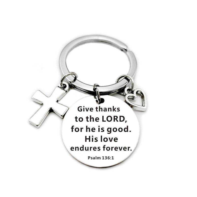 Bible Scripture Keychain with Cross and Heart Charm