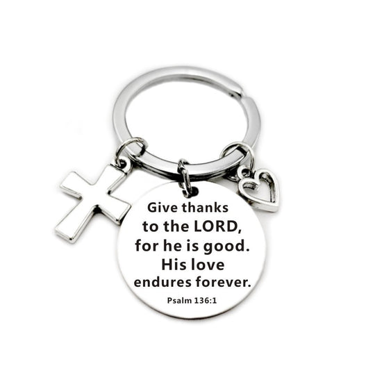 Bible Scripture Keychain with Cross and Heart Charm