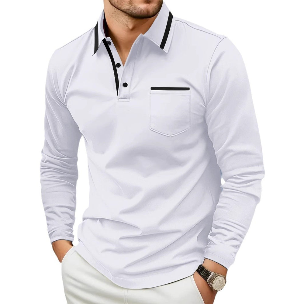 Men's Daily Casual Pocket Solid Color Long Sleeve Polo Shirt