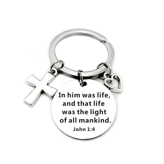 Bible Scripture Keychain with Cross and Heart Charm